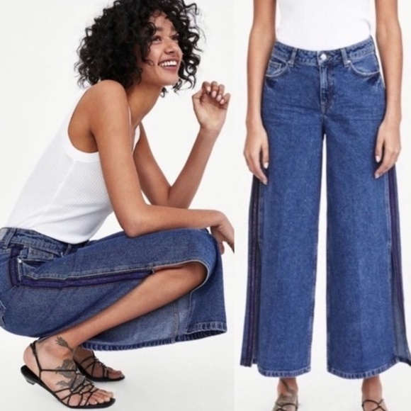 wide leg jeans with side slits